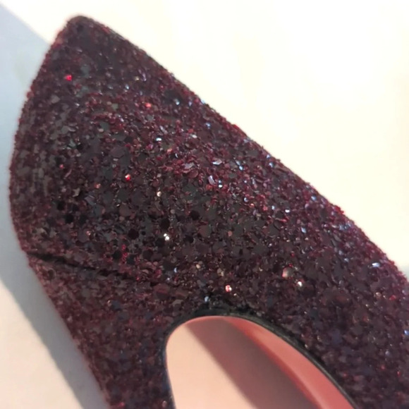 Christian louboutin Ron Ron oxblood dark cherry glitter red sole heels size 6 - Picture 13 of 15